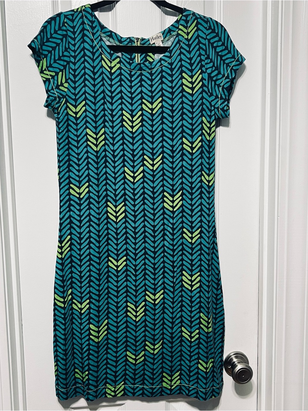 Hatley Women’s Teal and Lime Patterned Dress Sz S/P